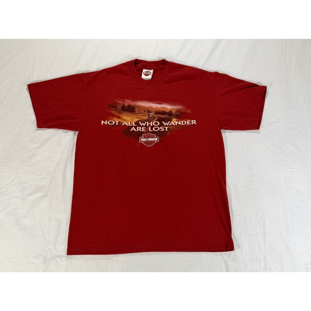 Harley-Davidson Graphic T-Shirt Mens Large Red Excellent Not All Who Wander